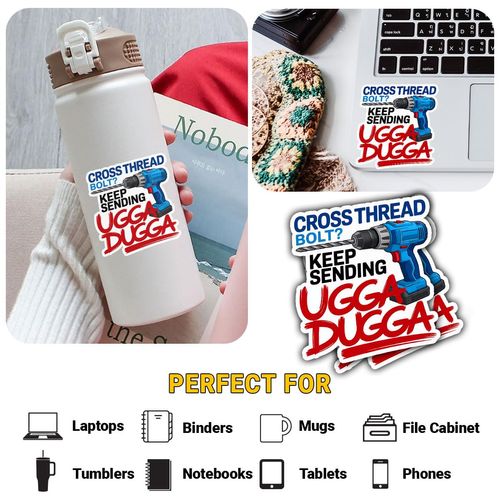 3 Pcs Keep Sending Ugga Dugga Sticker – Funny Cross Thread Bolt Mechanic Meme Vinyl Decal Waterproof for Toolbox, Helmet, Laptop, Water Bottle, Garage – Gift for Technicians – 3 Inch