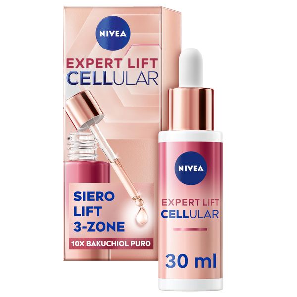 NIVEA Cellular Expert Lift Siero Lift 3-Zone 30ml, Siero viso per effetto lifting immediato, Siero viso antirughe con 10x Bakuchiol puro, Siero antirughe viso, collo & décolleté