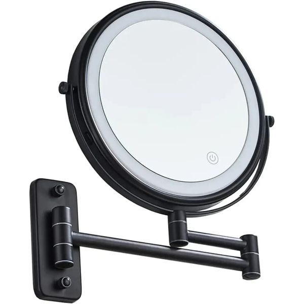Black 8in. Double Sided 1X/10X Magnifying Make Up Mirror BATTERY OPERATED 