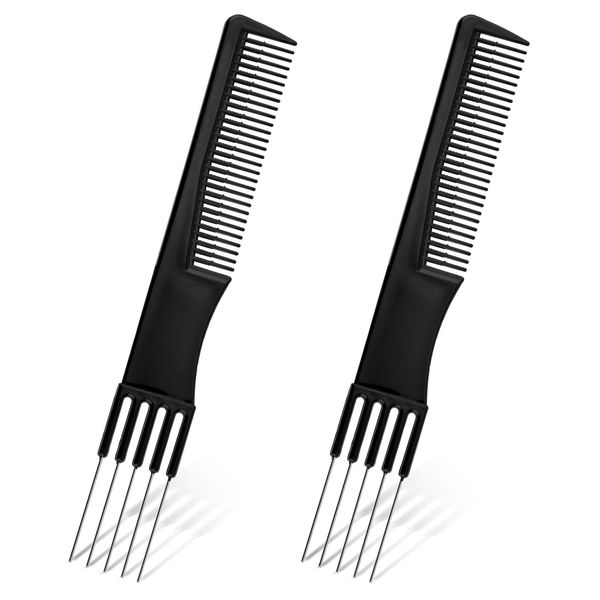 2pcs Double-Head Parting Teasing Comb, Black Metal Teasing Combs for Women Fine Tooth Comb Hair Forking Comb Prong Pick Combs Parting Comb Styling Comb with Metal Pick for Women