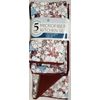 5pc Set: 1 Microfiber Drying Mat, 2 Towels & 2 Dishcloths, FLOWERS, brown, SL