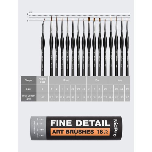 Nicpro 16PCS Fine Detail Paint Brush Set, Artist Miniature Paint Brushes with Triangular Handles for Watercolour Oil Acrylic, Art Painting,Models, Paint by Number, Warhammer figures -with Holder & Bag