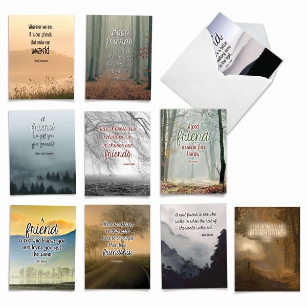 The Best Card Company - 10 Assorted Blank Notecards Box Set 4 x 5.12 Inch w/Envelopes Inspirational, Friendship Quotes for Men, Women Variety Pack (10 Designs, 1 Each) - Friendly Words M6618OCB