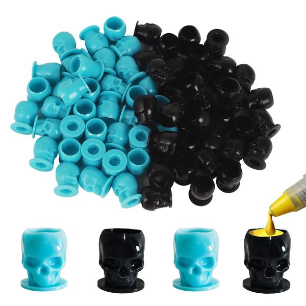 100Pcs Pigment Caps Tattoo, Tattoo Farbkappen Cups, 2 Colors Mixed Disposable Tattoo ink cups, Permanent Makeup Container Cap For Holding Tattoo Ink Accessories (Blau+Schwarz).