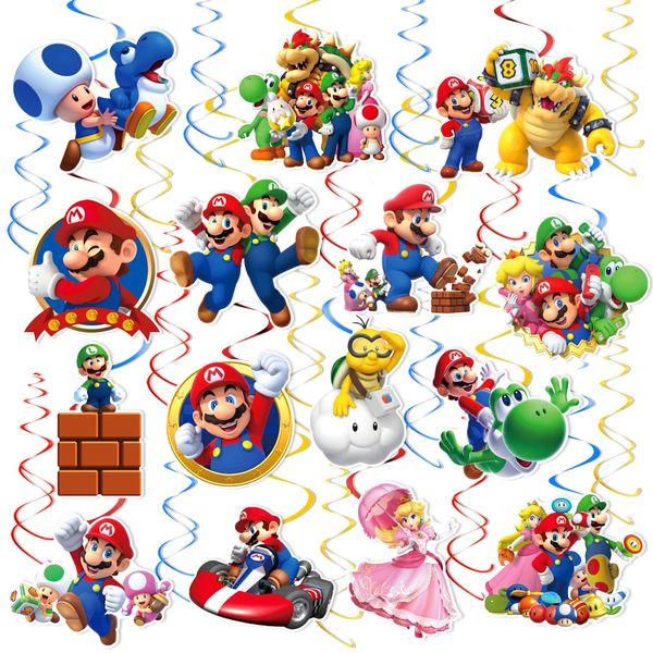 45 PCS Mario Hanging Swirls Ceiling Streamers Decorations, for Baby Birthday Party Favors Supplies