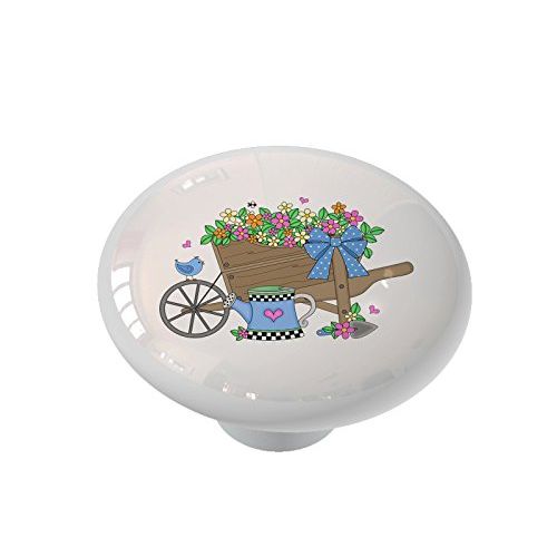 Gotham Decor Country Flower Wheelbarrow Ceramic Drawer Knob