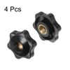 sourcing map 4pcs Star Knobs M8 Female Thread 32mm Head Plastic Through Hole Brass Screw-in Clamping Handles Threaded Hand Knobs, Black