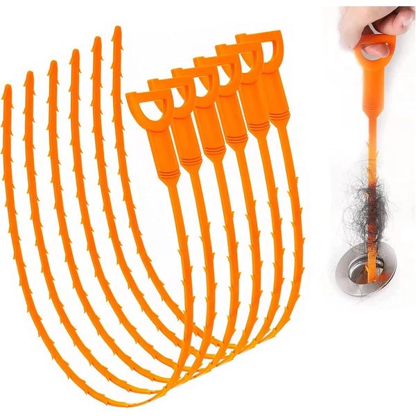 Professional Drain Hair Cleaning Tool Set - 6 Pack Orange