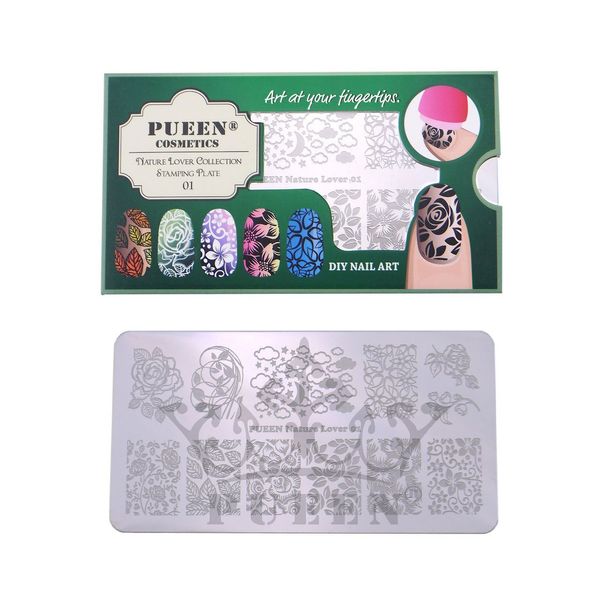 PUEEN Nail Art Stamping Plate - Nature Lover 01-125x65mm Unique Nailart Polish Stamping Manicure Image Plates Accessories Kit-BH000558