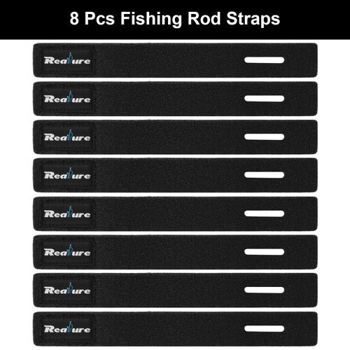 Realure Pack of 8 Black Fishing Rod Velcro Straps Adjustable Neoprene Ties Straps Elastic Fishing Rod Belt Ties for Fixed Fishing Rods Gear Strap Spinning Rod Sea Rod Feeder Rod