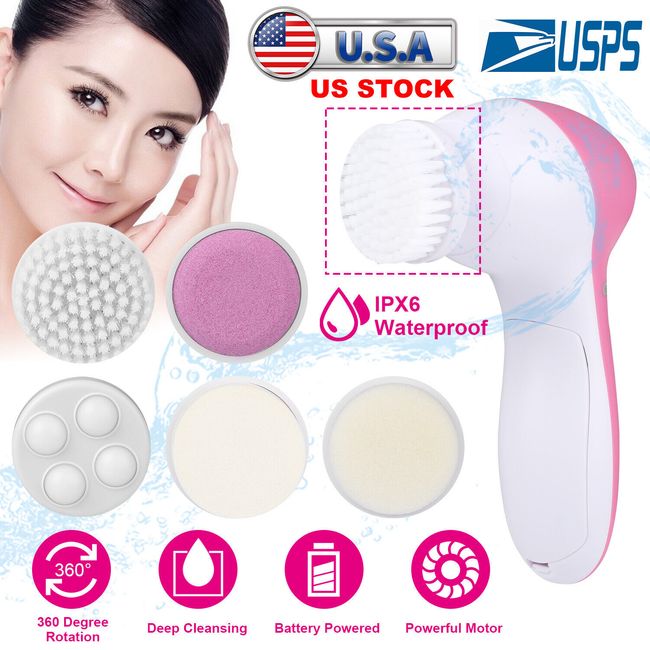360° 5 in 1 Facial Cleansing Brush Electric Face Body Scrub Tools Waterproof