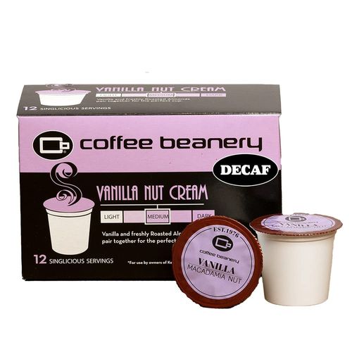 Vanilla Macadamia Nut Decaf Coffee Pods by Coffee Beanery | 12ct Flavored Decaf Coffee Pods Medium Roast Coffee Pods| 100% Specialty Arabica Coffee| Gourmet Coffee Pods