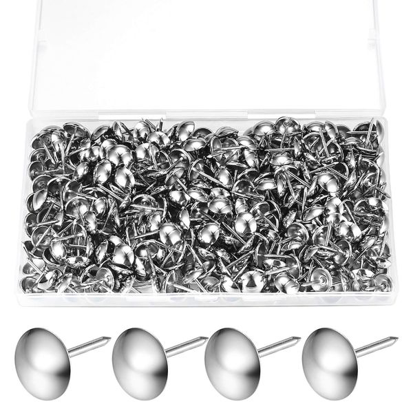 320 Pcs Upholstery Nails, Upholstery Tacks Pins, Furniture Decorative Thumbtacks, Antique Push Studs Pins, Drawing Picture Chairs Carpet Nails Pins Studs Tacks - 11x17 MM/Silver (A-Silver)