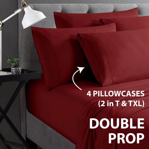 Home Collection Micro Caress Luxurious Sheet Set, 90GSM 4 -Piece King Size with 2 Additional Pillowcase, Burgundy Color