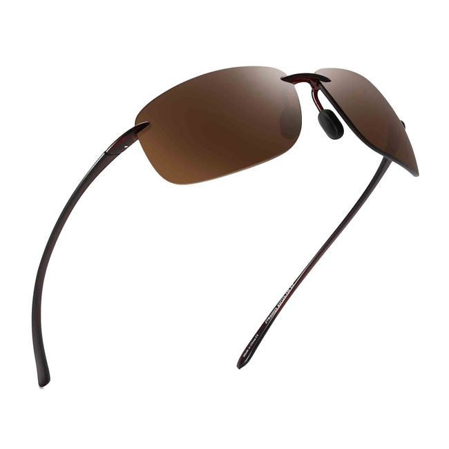 JIM HALO Polarisierte Sport Sonnenbrille für Herren Damen TR90 Randloser Rahmen zum Laufen Angeln Radfahren Fahren Braun