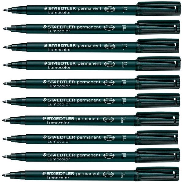 Staedtler Lumocolor Permanentmarker, fein, wasserfest, schmutzresistent, schnell trocknend, für CD DVD OHP, 10 Stück, Schwarz