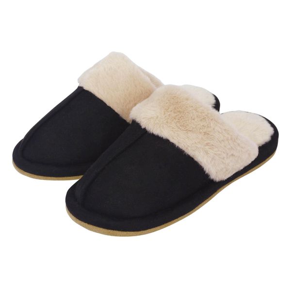 Room Shoes, Women's, Slippers, Autumn, Winter, Outerwear, Velour, Suede, Inner, Shearling, Warm, Cute, Black