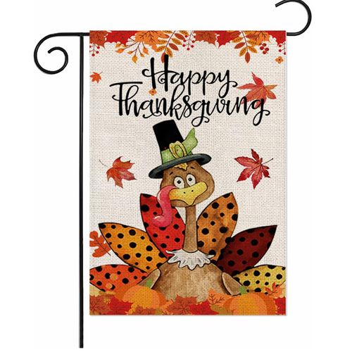 Happy Thanksgiving Turkey Garden Flag, Thanksgiving Decor Flags, Vertical Double-Sided 12x18 Inch Yard Flag with Pumpkins & Turkey Print，2 Layer Turkey House Flag For Thanksgiving Decoration-QZ10