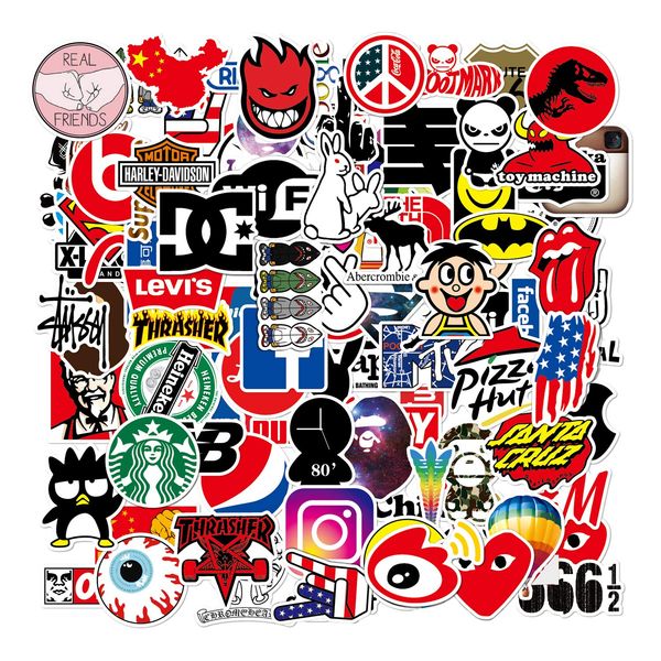 Sticker Set, 100 Pieces, Waterproof, Brand Stickers, Suitable for Suitcases, Cars, Motorcycles, Helmets, Skateboarding, Guitars, Others (100D)