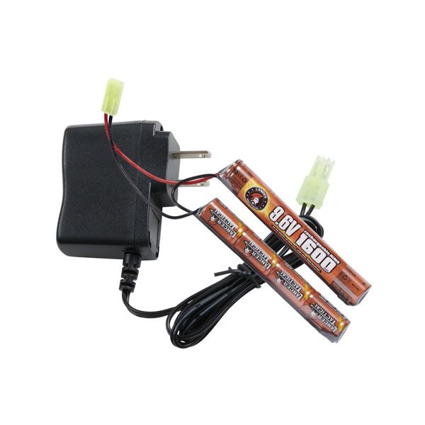 Lancer Tactical Airsoft RC Battery Charger and 9.6V NiMH 1600mAh Rechargeable Butterfly Battery Pack for Airsoft AEGs