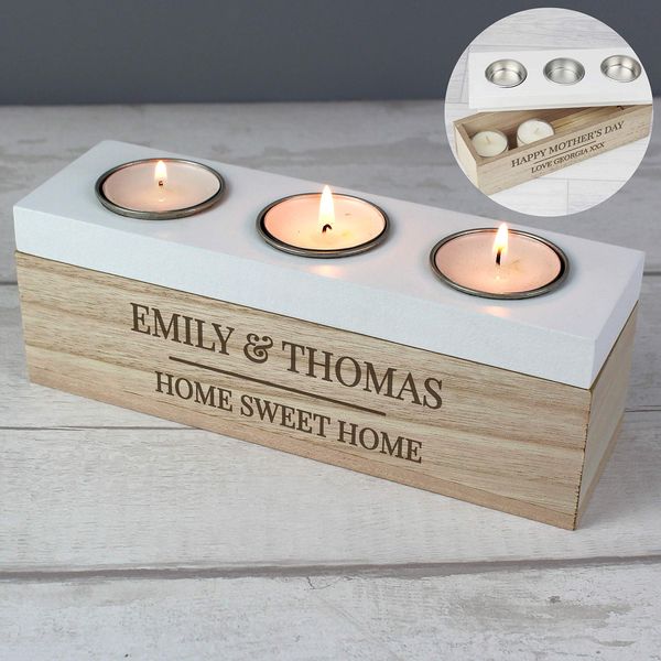 Custom Personalised Wooden 3 Tea Light Holder