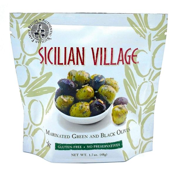 Sicilian Village Marinated Olives, Green/Black, 1.7 Oz (Pack of 10)