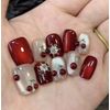 10pcs Handmade 3D Sweet Cherry Crystal Cat-eye Press On Nails, Short Square