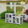 Outdoor Rabbit Cage Elevated Pet House with Lockable Doors, Grey & White