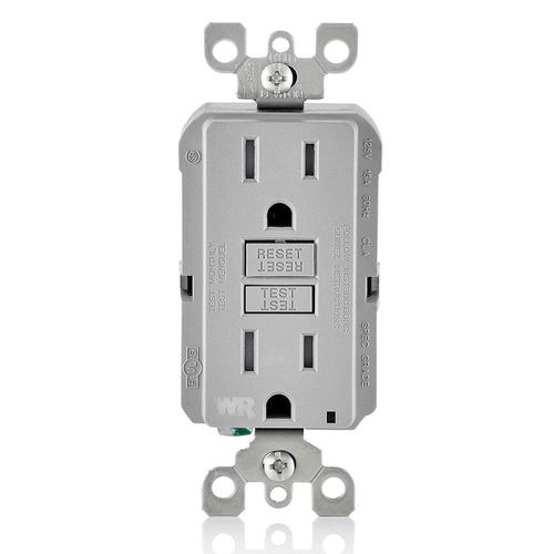 Leviton GFCI Weather-Resistant Outlet, 15 Amp, Self Test, Tamper-Resistant with LED Indicator Light, Outdoor Locations, GFWT1-GY, Gray