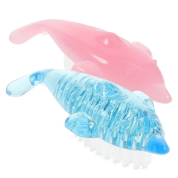 Housoutil 4pcs Dolphin Shaped Fingernail Cleaning Brushes Multi-function Manicure Tools for Nail Surface Cleaning Random Color Durable Comfortable Handle Lightweight Design