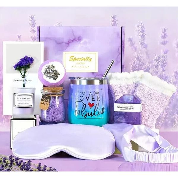 Purple Birthday Basket for Women Premium Relaxing Spa Gift Sets Unique Gift Idea