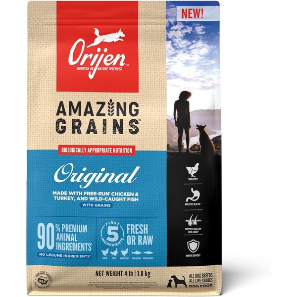 ORIJEN AMAZING GRAINS Dry Dog Food 4lb High Protein Fresh Ingredients