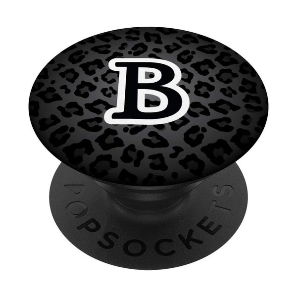 Letter B Black Cheetah Leopard Cat Animal Print Initial PopSockets Swappable PopGrip