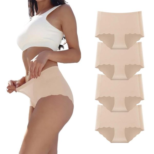 Dumwis Unterhosen Damen,Nahtlos Slips Unterwäsche Frauen,Stretch Hohe Taille Panties,No Show Panties,Mehrpack 4Er Pack Hipster Bequeme Atmungsaktiv Mikrofaser Ohne Abzeichnen Seamless Slips