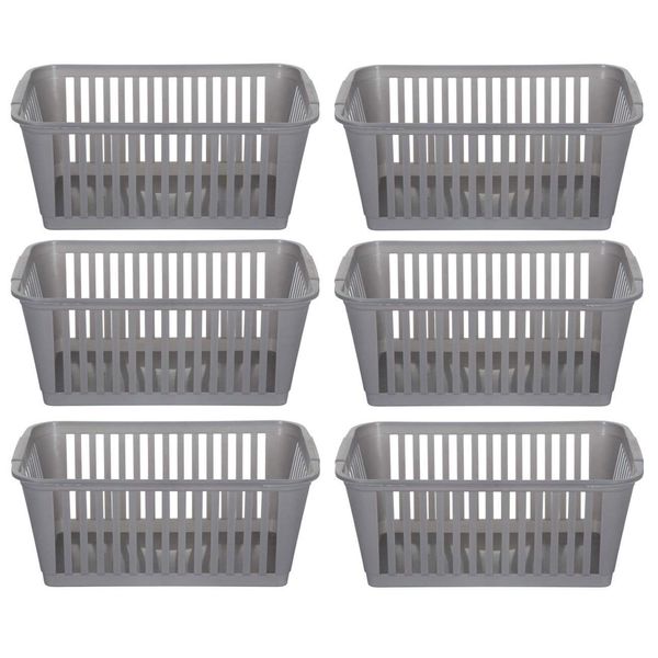 25 cm Silver Plastic Handy Basket Storage Basket - Pack of 6