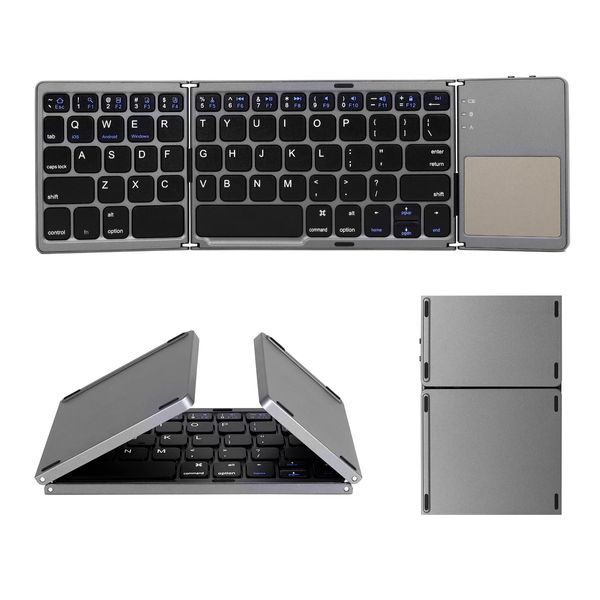 AURTEC Foldable Bluetooth Keyboard with Touchpad Wireless Touch Keyboard, Rechargeable Portable Wireless Mini Keyboard for PC, Tablet, Android, Smartphone - Dark Gray