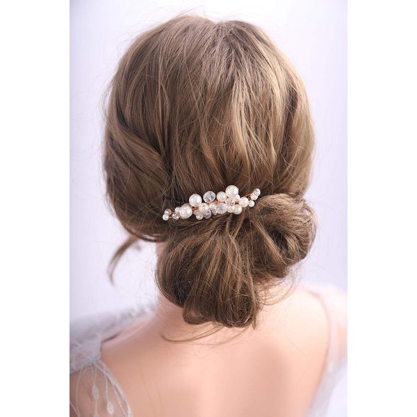 Deniferymakeup ONE CLIP Bridal Hair Comb Pearl Wedding Hair Comb in Gold Rose Gold Silver Bridal Headpiece Pearl Hair Comb Wedding Hair Accessory Rhinestone Hair Comb Crystal Hair Accessories (Gold)