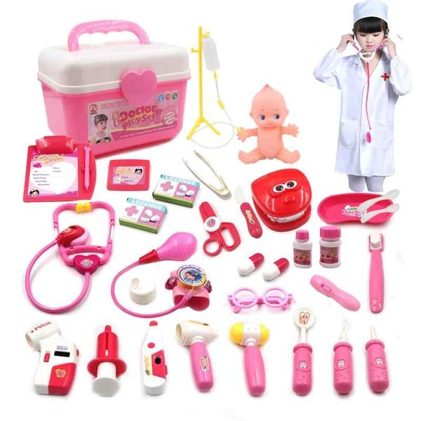 RUI YUE Doctor Play Set 34 Pieces with Light &amp; Sound Effects Props Mini Doctor Set Pretend Play Kids Nurse Uniform &amp; Hat Set for Children 6 and Up