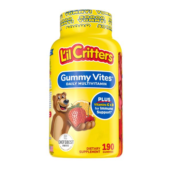 L’il Critters Gummy Vites Daily Gummy Multivitamin for Kids, Vitamin C, D3 for Immune Support Cherry, Strawberry, Orange, Pineapple and Blueberry Flavors, 190 Gummies