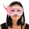 Lace Feathered Masquerade Mask in Pink