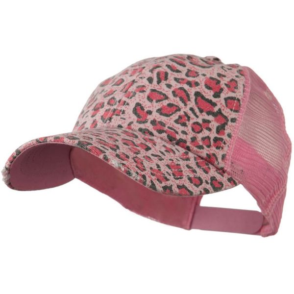 MG Women's Print Mesh Canvas Trucker Baseball Cap Hat (Pink Leopard)