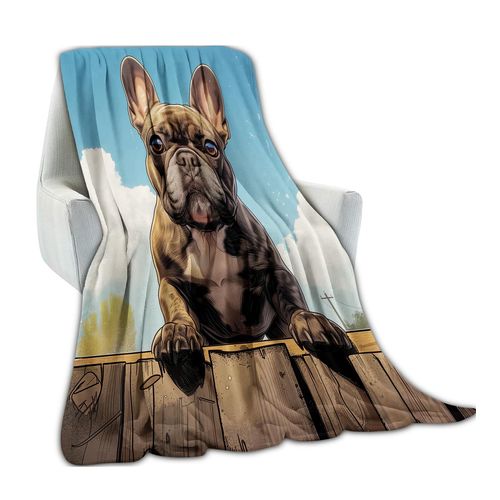 amepay Over-The-Fence French Bulldog Blanket Cute Soft & Cozy Flannel Fleece Throw Blankets - Lightweight, Warm, Plush - Perfect for Couch, Bed, Travel, or Outdoor Use 60x50 inch