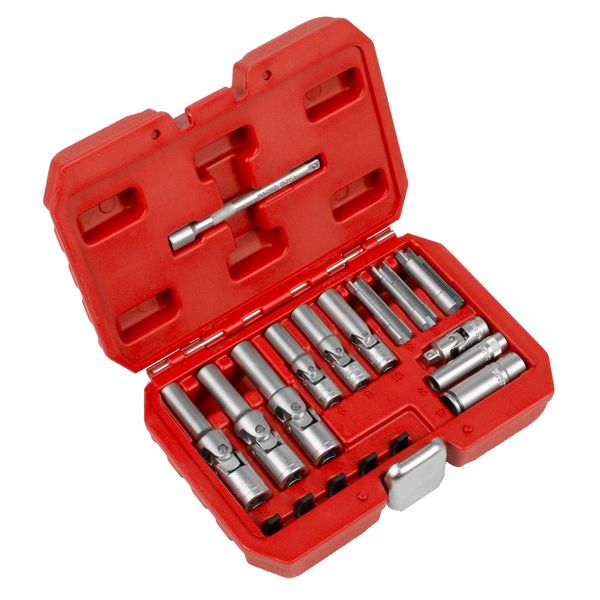 Sealey 18pc 1/4" Sq & 3/8" Sq Drive Glow Plug Socket Set, Pressure Sensor Glow-Plug - SX4031