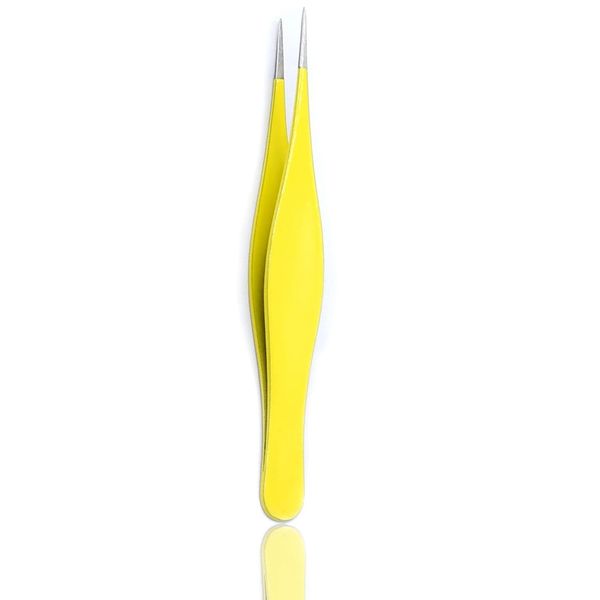 PRECISE CANADA 4.5" Eyebrow Tweezers Sharp Precision Tip Stainless Steel Beauty Tool yellow