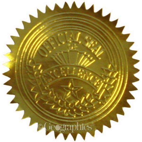 Geographics Gold Foil Award Certificate Seals, Embossed Official Seal of Excellence, 2 inch (Set of 100)