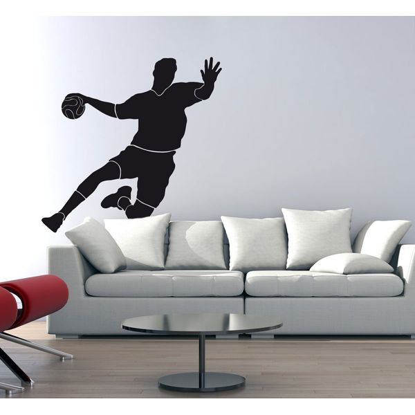 PrimeStick Wandtattoo Wandaufkleber Handballer Torschuss #120A schwarz 62cm x 60cm (RAL9005)