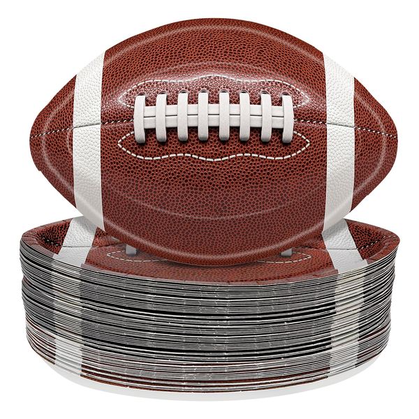 RGQSUN 60 Pcs Football Paper Plates 9.4 inch Football Party Plates, Football Shaped Disposable Paper Plates for Party, Super Bowl Party Supplies and Sports Game Birthday Decorations