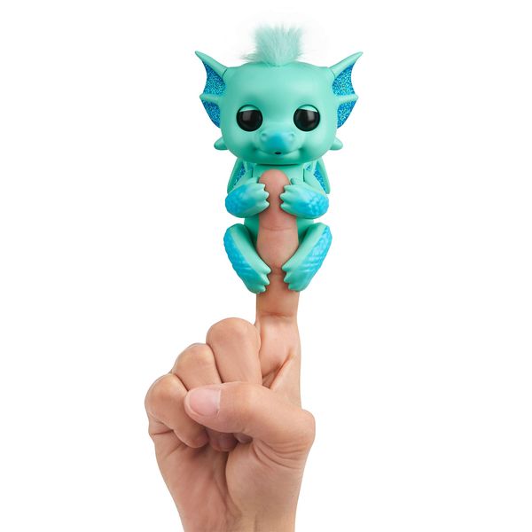 Fingerlings - Glitter Dragon - Noa (Green with Blue) - Interactive Baby Collectible Pet - By WowWee