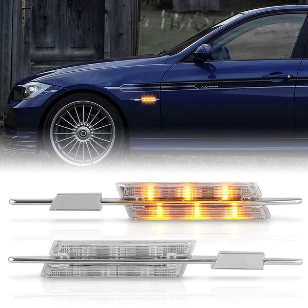 OZ-LAMPE 2X LED Side Indicator Turn Signal Light for BM-W E90 E91 E92 E93 E60 E61 E82 E88, 3/5/1 Series Side Repeaters Marker (Clear Lens)