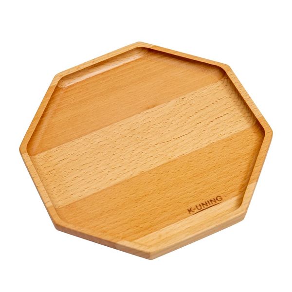 K-UNING Wooden Tray, Wooden Plate, Octagonal Plate, European Beach, Coffee & Tea Serving (Wooden Octagon Plate, Small)